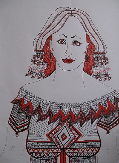 Woman in Black and Red