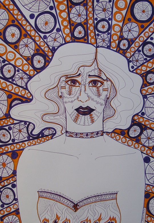 woman in purple and orange joanne pedro drawing 1