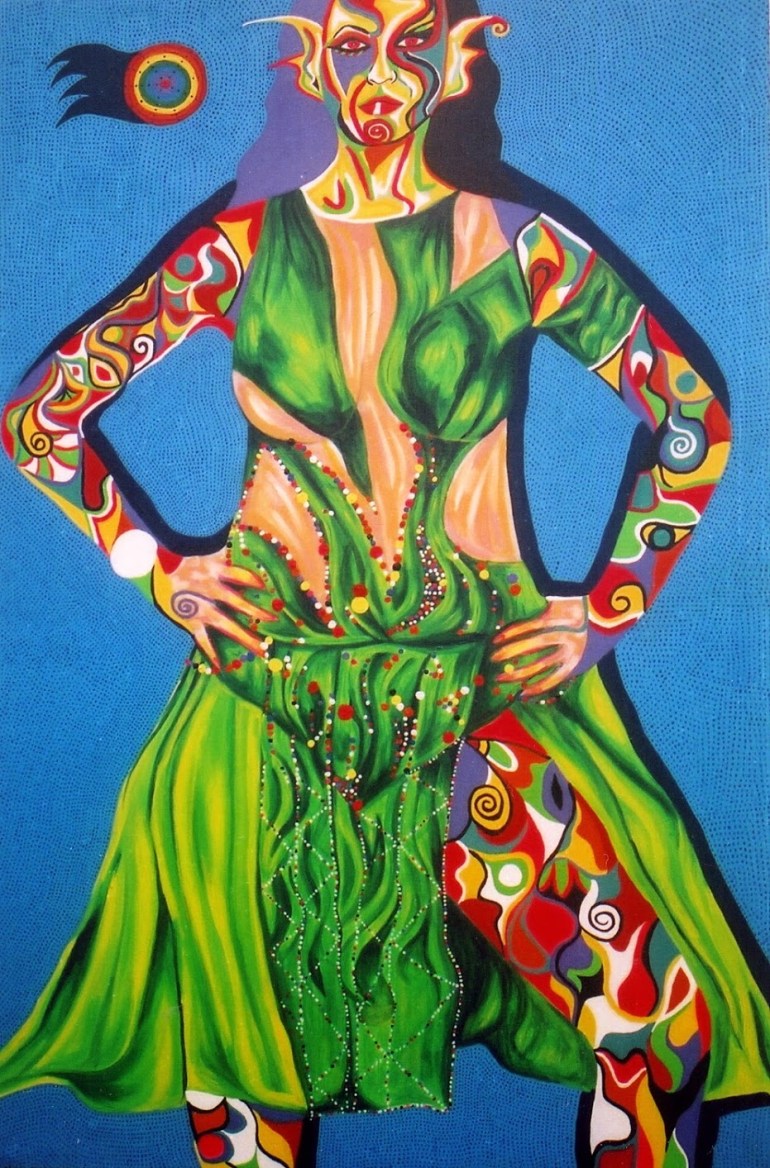 goddess in green latin american dress